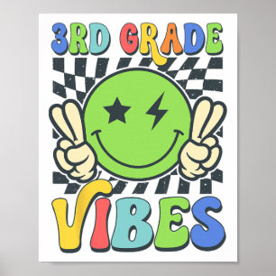 3e klas sfeer Groovy glimlach gezicht terug naar s Poster