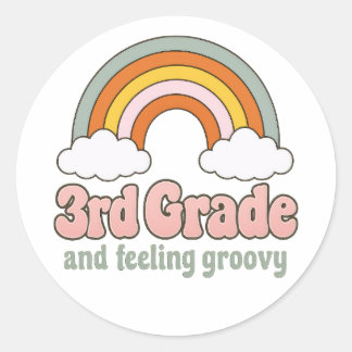 3e klas squad boho regenboog groovy retro ronde sticker