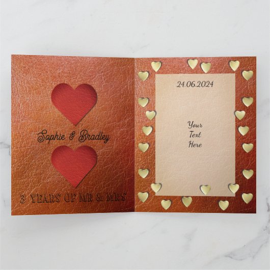 3e lederen bruiloft Jubileum Kaart voor vrouw (Binnen)