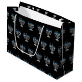 3e nacht van Hanukkah Glitter Large Gift Bag Groot Cadeauzakje (Voorkant Gekanteld)