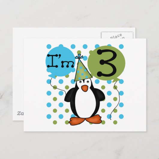 3e Penguin Verjaardag Tshirts en geschenken Briefkaart (Voorkant / Achterkant)