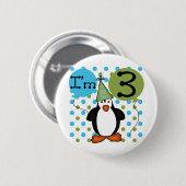3e Penguin Verjaardag Tshirts en geschenken Ronde Button 5,7 Cm (Voorkant /achterkant)