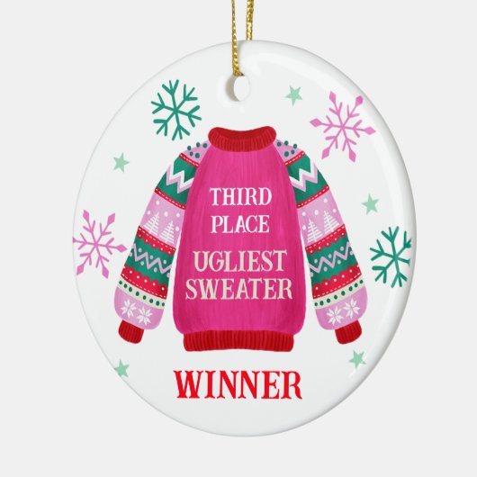 3e plaats Ugly Sweater Contest prijswinnaar Keramisch Ornament (Links)