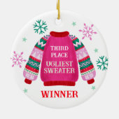 3e plaats Ugly Sweater Contest prijswinnaar Keramisch Ornament (Achterkant)