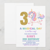 3e Rainbow Unicorn Verjaardag Uitnodigingen (Voorkant / Achterkant)