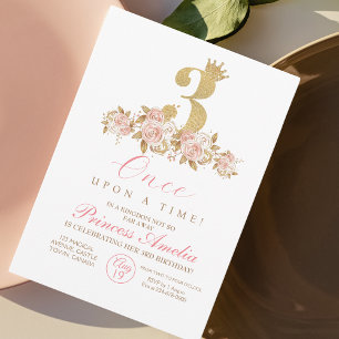 3e Schattigee roze gouden kroonprinses verjaardag Kaart