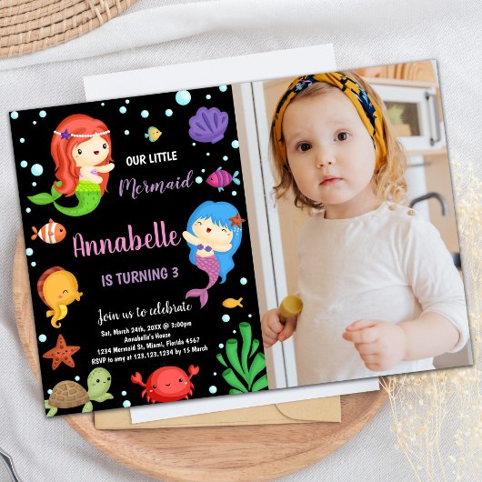3e Sirènes noires Invitations d'anniversaire avec 