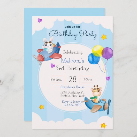 3e uitnodiging van de derde dag van de verjaardag  (Voorkant / Achterkant)