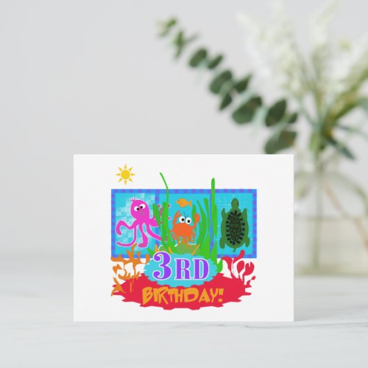 3e Undersea Adventure Verjaardag Tshirts Briefkaart (Staand voorkant)