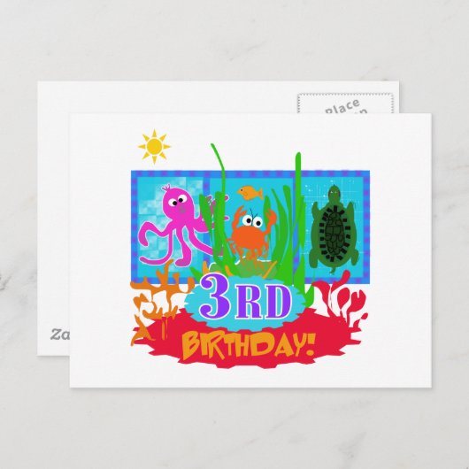 3e Undersea Adventure Verjaardag Tshirts Briefkaart (Voorkant / Achterkant)