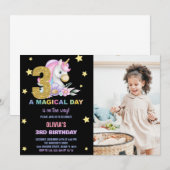 3e Unicorne florale Invitations d'anniversaire ave (Devant / Derrière)