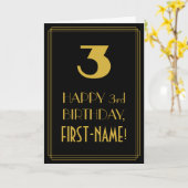 3e verjaardag ~ Art Deco Geïnspireerde look "3" & Kaart (Gele Bloem)