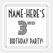 3e verjaardag: Art Deco Style + aangepaste naam Vierkante Sticker (Voorkant)