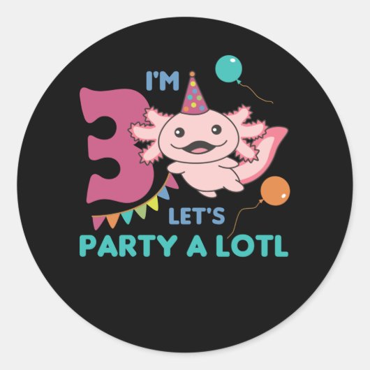 3e verjaardag Axolotl, drie jaar oud Ronde Sticker (Voorkant)
