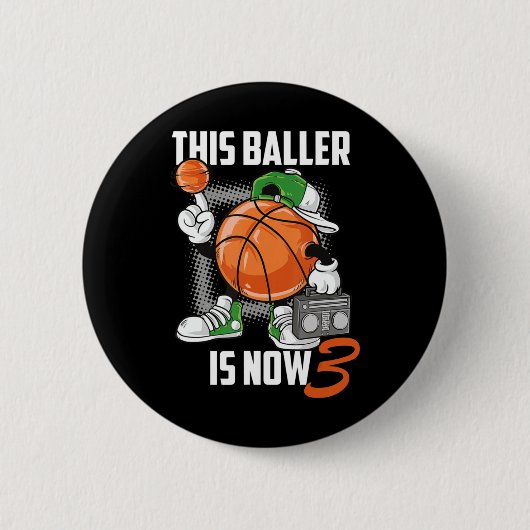 3e verjaardag Basketball Player Funny 3 Yo Ronde Button 5,7 Cm (Voorkant)
