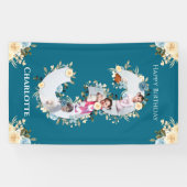 3e verjaardag Blauwgroen foto Collage Blue Yellow Spandoek (Horizontaal)