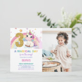 3e Verjaardag Eenhoorn Verjaardag Uitnodigingen fo (Staand voorkant)