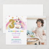 3e Verjaardag Eenhoorn Verjaardag Uitnodigingen fo (Voorkant / Achterkant)