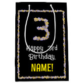 3e verjaardag: Floral Flowers Number, Custom Name Medium Cadeauzakje (Voorkant)