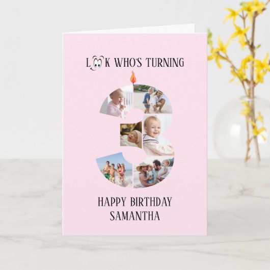 3e verjaardag fotokaart kaart (Gele Bloem)