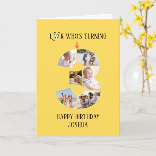 3e verjaardag fotokaart kaart (Gele Bloem)