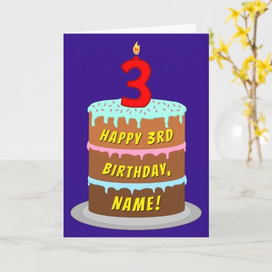 3e verjaardag: Fun Cake en Candle + Custom Name Kaart (Gele Bloem)