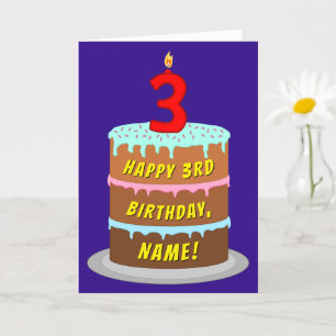 3e verjaardag: Fun Cake en Candle + Custom Name Kaart