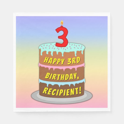 3e verjaardag: Fun Cake en Candle + Custom Name Servet (Voorkant)