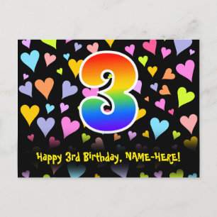 3e verjaardag: Fun Hearts Patroon, Regenboog 3 Briefkaart
