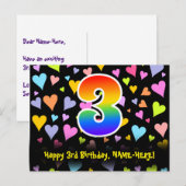 3e verjaardag: Fun Hearts-patroon, Regenboog 3 Briefkaart (Voorkant / Achterkant)