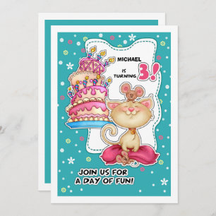 3e verjaardag   Fun Kat & Mice Custom Kaart