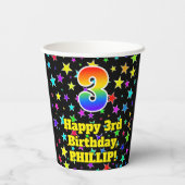 3e verjaardag: Fun Stars Pattern en Rainbow 3 Papieren Bekers (Achterkant)