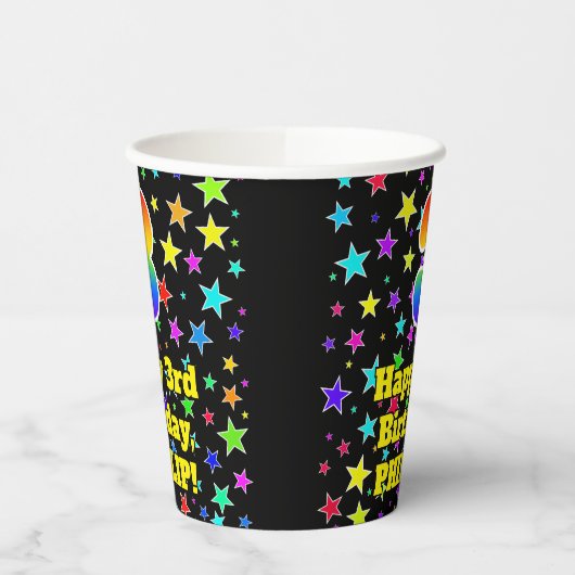 3e verjaardag: Fun Stars Pattern en Rainbow 3 Papieren Bekers (Links)