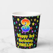 3e verjaardag: Fun Stars Pattern en Rainbow 3 Papieren Bekers (Voorkant)