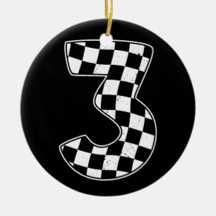 3e verjaardag geruite nummer 3 auto race vlag keramisch ornament