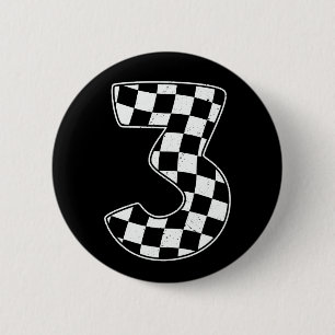 3e verjaardag geruite nummer 3 auto race vlag ronde button 5,7 cm