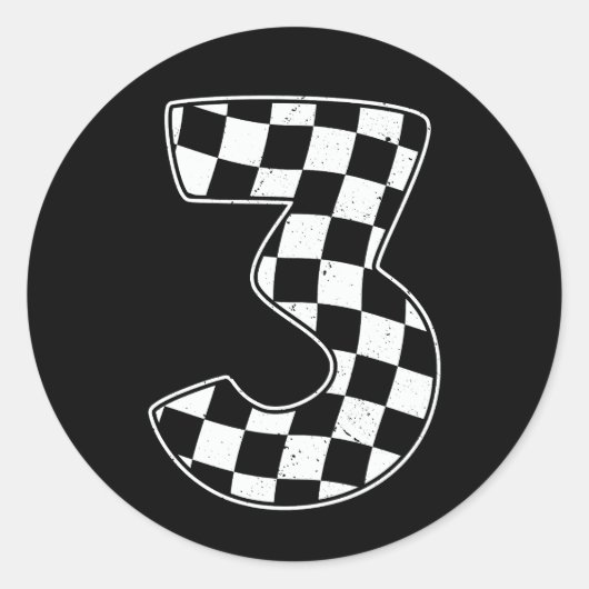 3e verjaardag geruite nummer 3 auto race vlag ronde sticker (Voorkant)