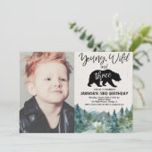 3e verjaardag jongen, jonge wilde drie rustieke fo kaart (Staand voorkant)