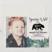 3e verjaardag jongen, jonge wilde drie rustieke fo kaart (Voorkant / Achterkant)