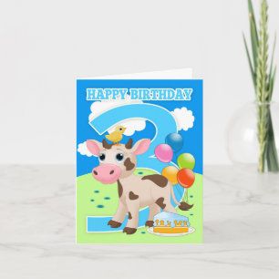 3e verjaardag Kaart met weinig Koe taart en ballon