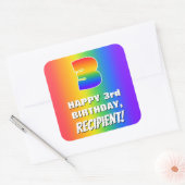 3e verjaardag: kleurrijk, vun regenboogpatroon # 3 vierkante sticker (Envelop)