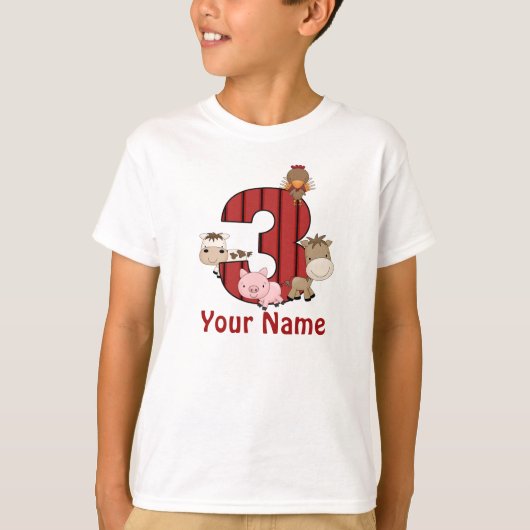 3e verjaardag Landbouwhuisdieren Gepersonaliseerd  T-shirt (Voorkant)