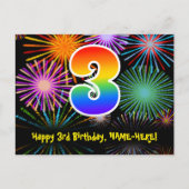 3e verjaardag - Leuk vuurwerkpatroon + Regenboog 3 Briefkaart (Voorkant)