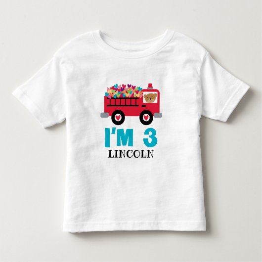 3e verjaardag m3 brandend vrachtwagen kinder shirts (Voorkant)