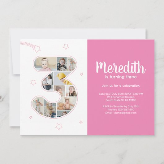 3e verjaardag meisje nummer 3 aangepaste foto coll kaart (Voorkant)