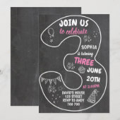 3e verjaardag meisje schoolbord nummer roze kaart (Voorkant / Achterkant)