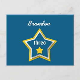 3e verjaardag met gelaagde sterren BLUE GEEL A17E Aankondigingskaart