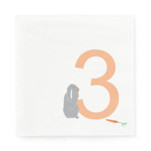 3e Verjaardag Modern Grey Bunny Party Servetten