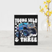 3e verjaardag Monster Truck Young Wild en drie 3 Kaart (Gele Bloem)
