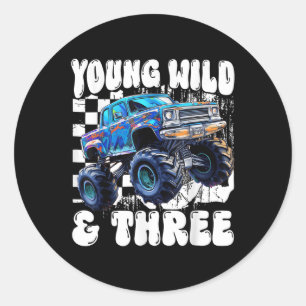 3e verjaardag Monstertruck Jong Wild En Drie 3 Ronde Sticker